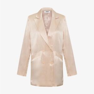 Rumored James Champagne Blazer Dress Oversized Fit Wide Notched Lapels Metallic